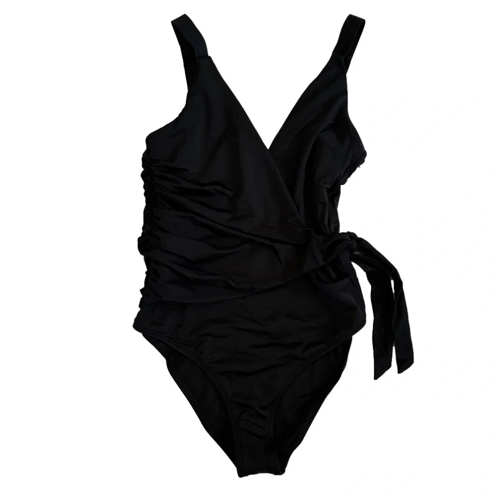 NWOT Black Women's Wrap One-Piece Swimsuit